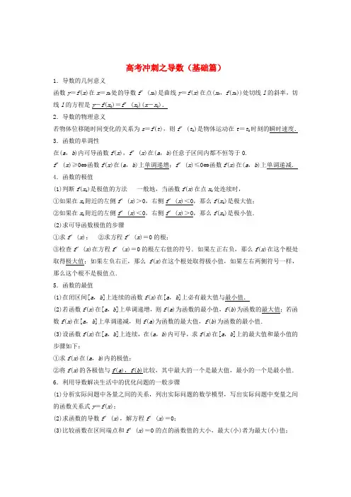 2020高考数学二轮复习 导数基础篇