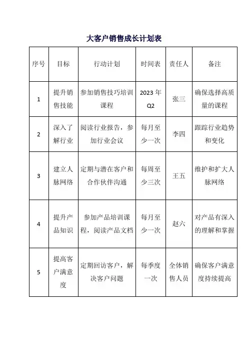 大客户销售成长计划表