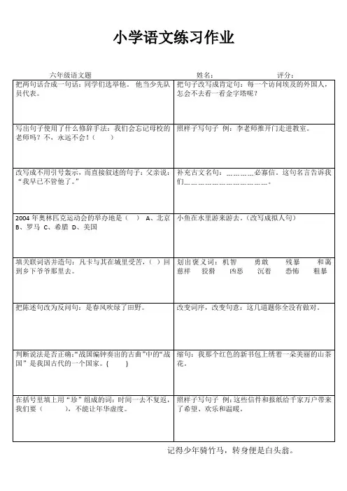 小学六年级语文拓展训练IV (21)