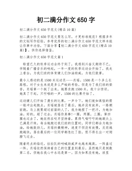 初二满分作文650字