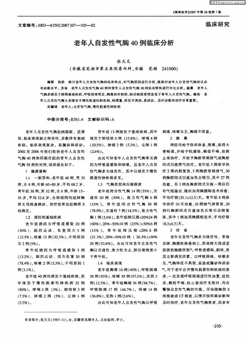 老年人自发性气胸40例临床分析
