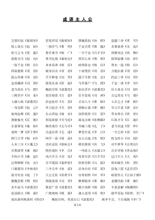部编版小学语文考试高频成语积累之成语主人公