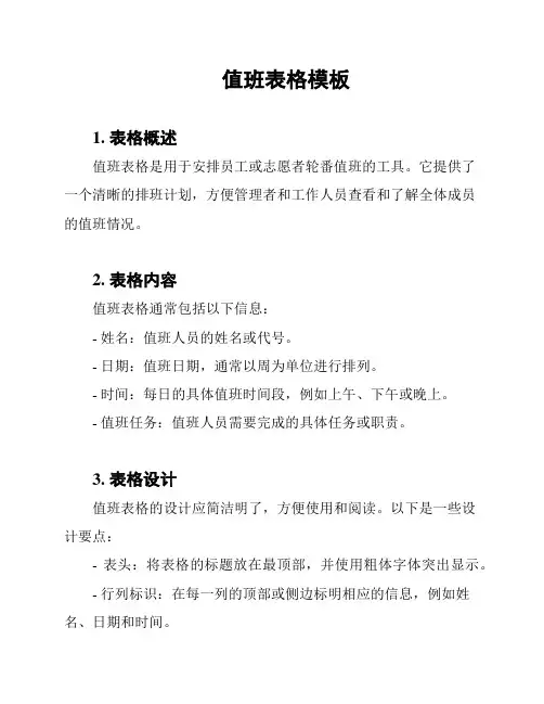 值班表格模板