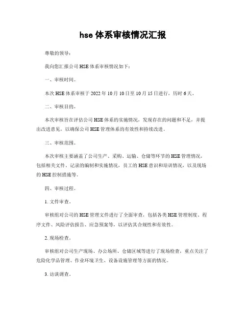 hse体系审核情况汇报