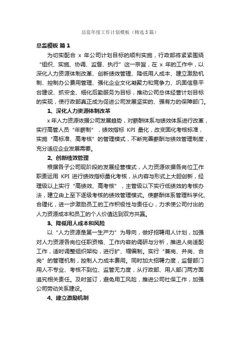 总监年度工作计划模板（精选3篇）