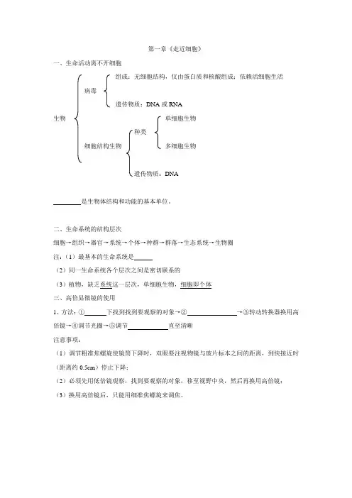 (完整版)人教版生物必修一前三章知识点归纳总结