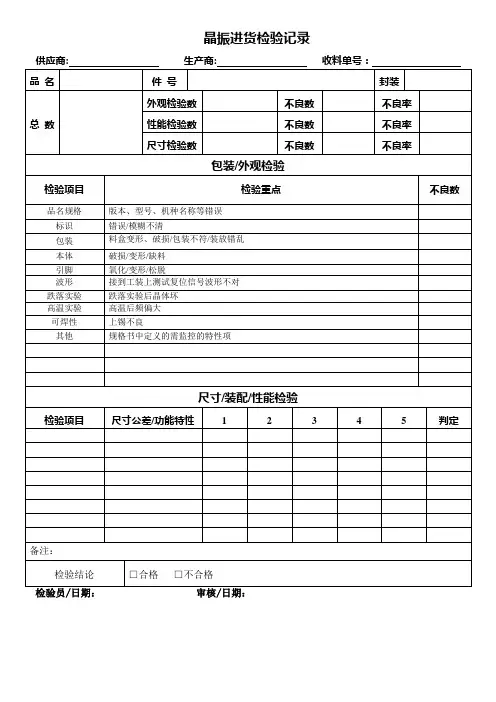 A1 晶振  进货检验记录模板