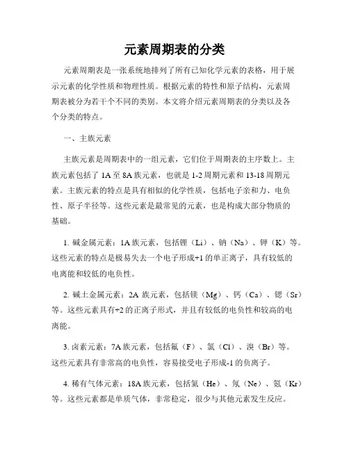 元素周期表的分类