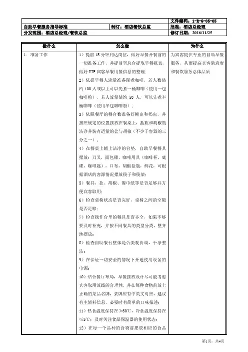 自助早餐服务指导标准