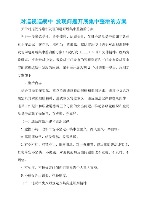 对巡视巡察中 发现问题开展集中整治的方案  
