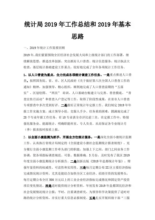 最新-统计局2019年工作总结和2019年基本思路 精品