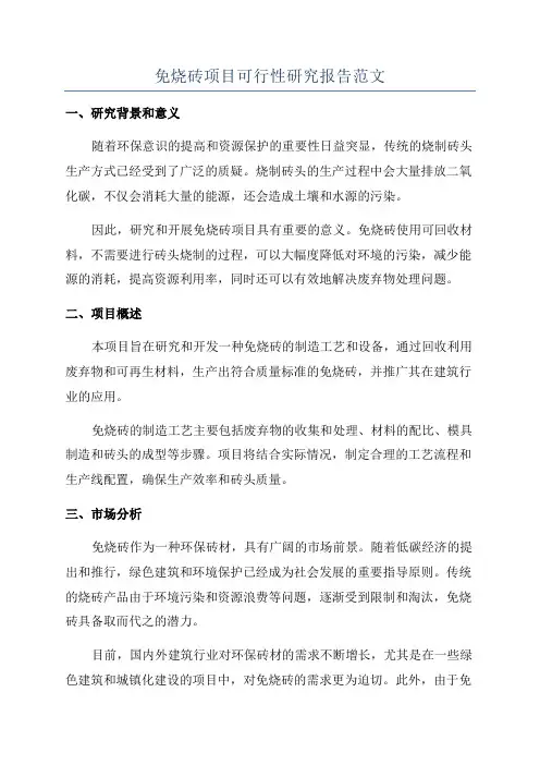 免烧砖项目可行性研究报告范文