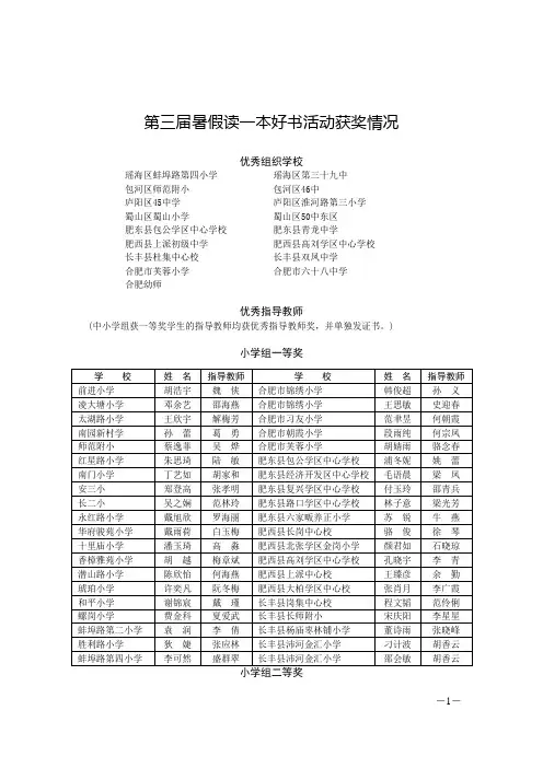 合肥市暑假读一本好书获奖情况一览表