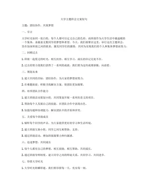 大学主题班会文案短句