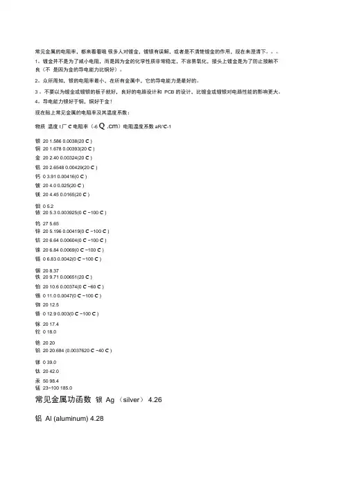 常用金属的电阻率