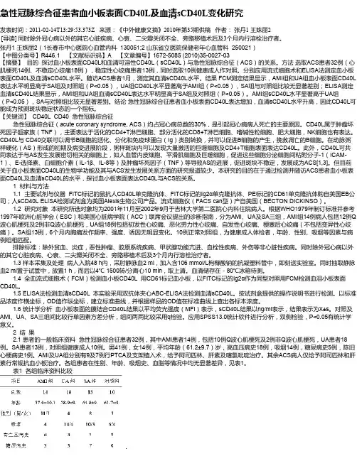 急性冠脉综合征患者血小板表面CD40L及血清sCD40L变化研究