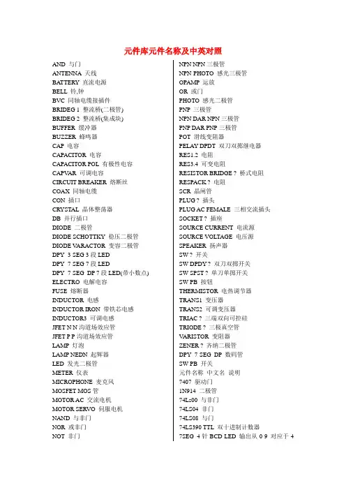 PROTEUS元件库元件名称及中英对照