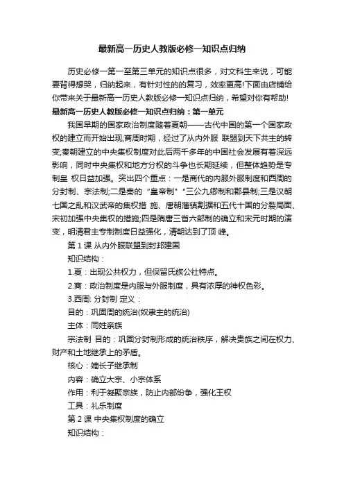 最新高一历史人教版必修一知识点归纳