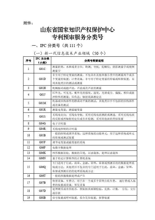 山东省国家知识产权保护中心专利预审服务分类号