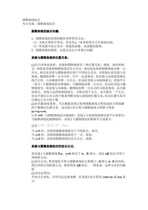 圆锥曲线综合 导数基本知识