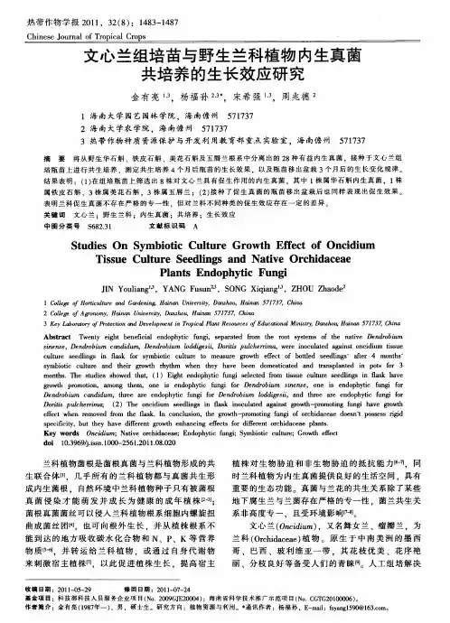 文心兰组培苗与野生兰科植物内生真菌共培养的生长效应研究