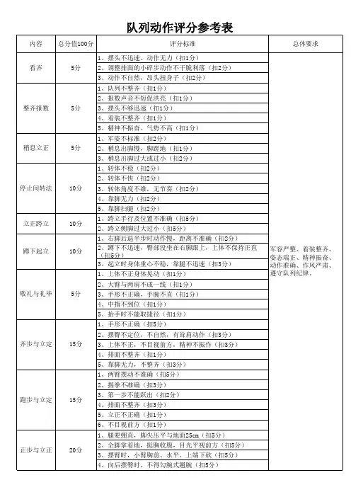 队列动作评分表