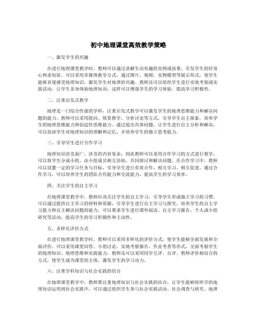 初中地理课堂高效教学策略