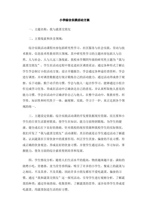 小学综合实践活动方案 4