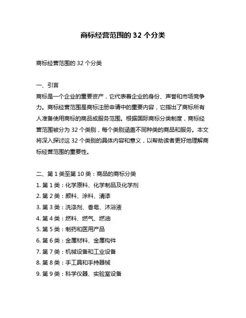 商标经营范围的32个分类