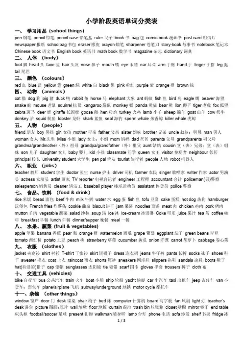 小学阶段英语单词汇总