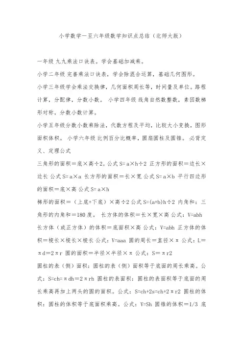 (完整版)小学数学一至六年级数学知识点总结(北师大版)