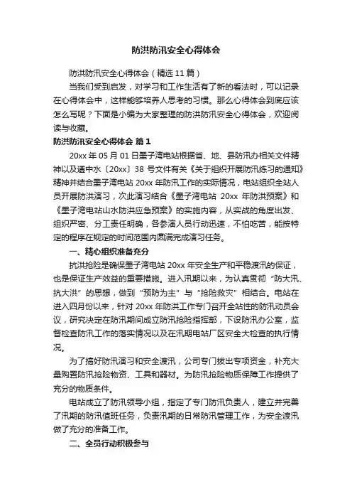 防洪防汛安全心得体会（精选11篇）