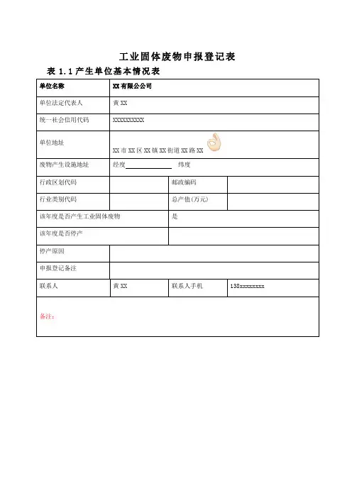 工业固体废物申报登记表(示例)