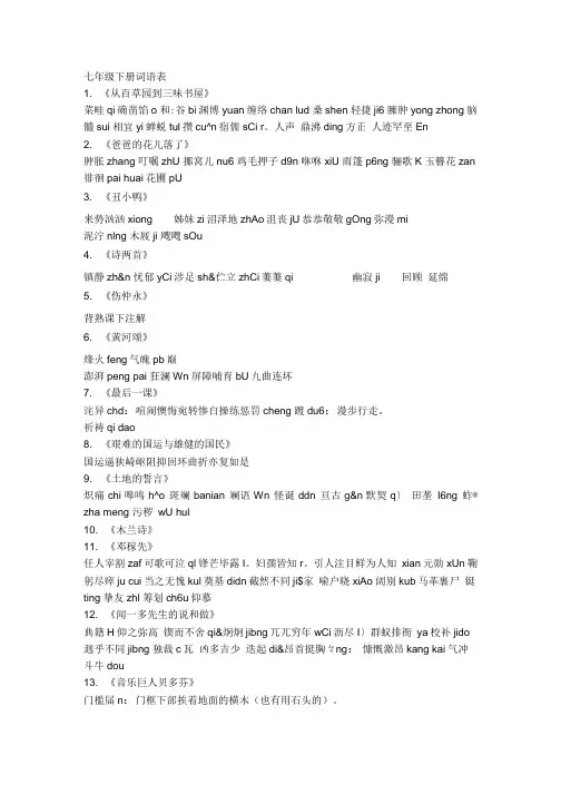 七年级下册经典词语表.doc