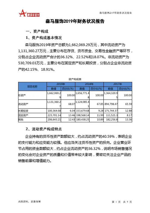 森马服饰2019年财务状况报告