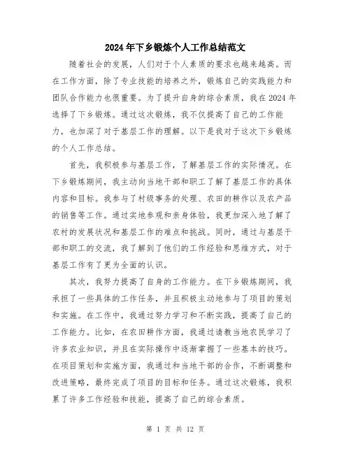 2024年下乡锻炼个人工作总结范文(5篇)