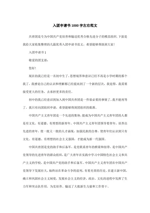 入团申请书1000字左右范文