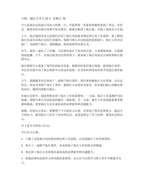 法院执行局实习报告日记