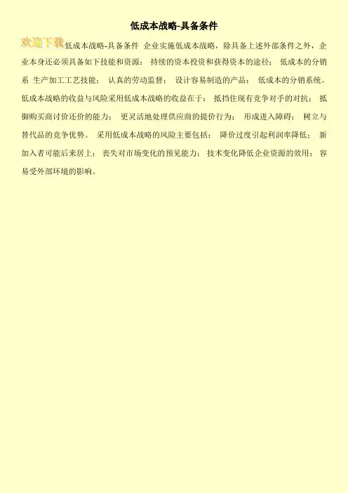 低成本战略-具备条件