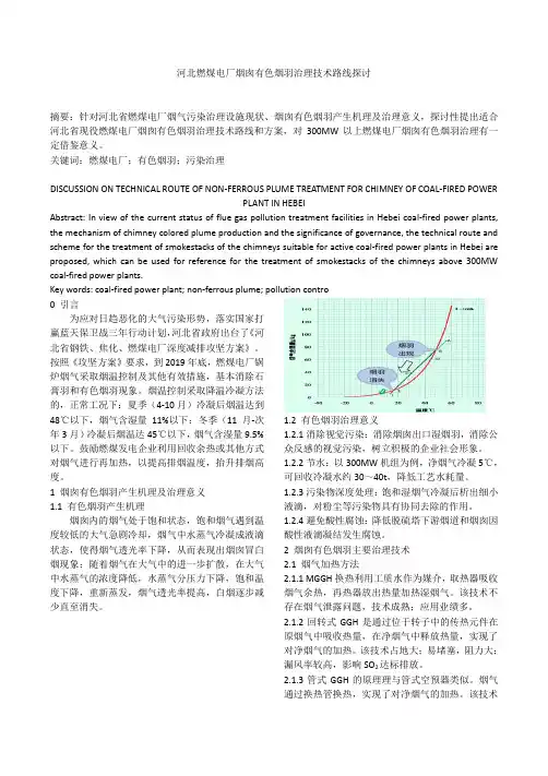 河北燃煤电厂烟囱有色烟羽治理技术路线探讨