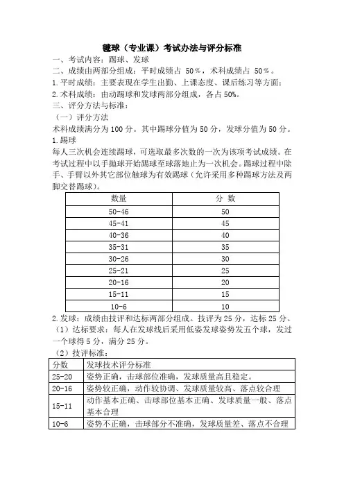 毽球(专业)评分标准