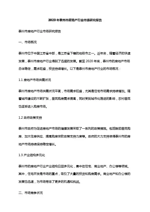 2023年泰州市房地产行业市场研究报告