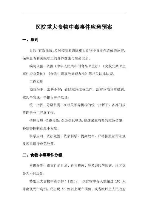 医院重大食物中毒事件应急预案