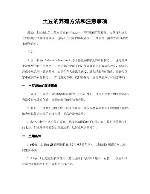 土豆的养殖方法和注意事项