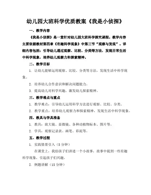 幼儿园大班科学优质教案《我是小侦探》