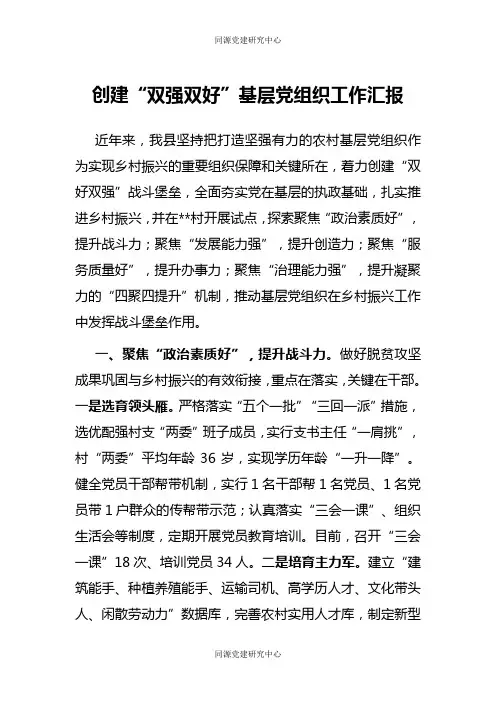 创建“双强双好”基层党组织工作汇报