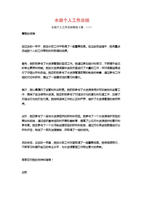 水政个人工作总结4篇