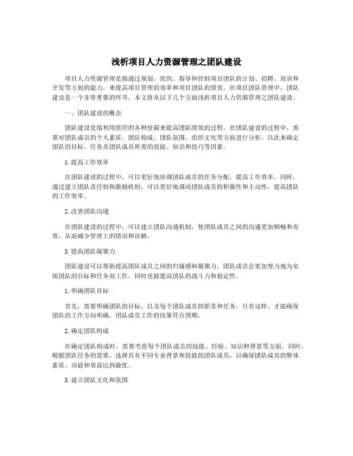 浅析项目人力资源管理之团队建设