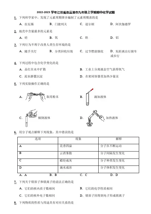 2022-2023学年江苏省连云港市九年级上学期期中化学试题