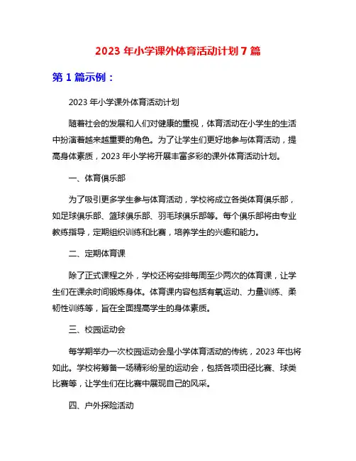 2023年小学课外体育活动计划7篇